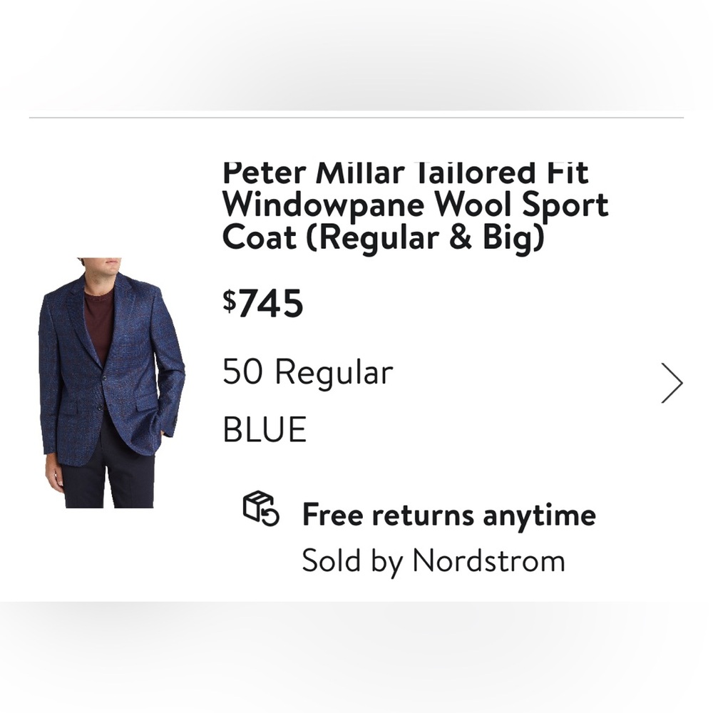 Peter Millar Blue Windowpane Blazer 50R